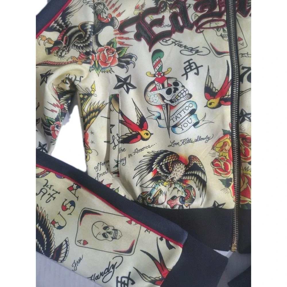 Ed Hardy Shrunken Flashboard Multi‎ Junior Track Jacket Tattoo Flash Size Small